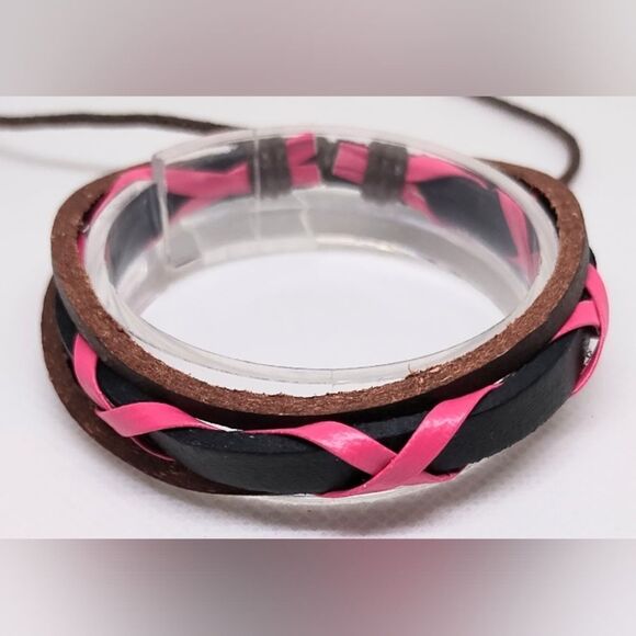 Men's leather bracelet braided layered black new e96 - Picture 1 of 1